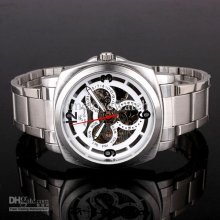 4pcs Selling White Dial Circle Stainless Mechanical Watch Men Automa