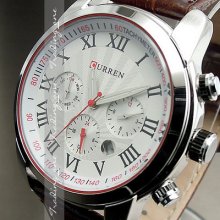 6 Dial Clock Day Hours Hand Date Water Brown Leather Men Wrist Watch Ah131