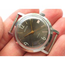 '70s Vintage Soviet Vostok Watch 18jwls Nice Black Dial. Ussr Serviced
