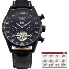 A Mens Black Automatic Mechanical Tourbillion Date Day Leather Sport Watch