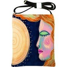 Abstract Art Shoulder Handbag Funky Digital Painting of a Woman and the Sun