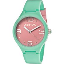 Activa Watch Aa101-015 Women's Pink Dial Light Blue Polyurethane