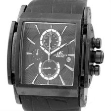 Adee Kaye Mens Leather Strap Chronograph Quartz Black Case Watch Ak9294-mipb