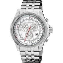 Akribos Ak517wt Large Chronograph Stainless Steel Bracelet Mens Watch