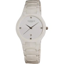 Akribos Xxiv Ak516wt Slim Ceramic Quartz White Womens Watch