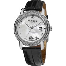 Akribos XXIV Watches Women's Mother of Pearl Dial Black Leather Black