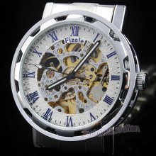 All Silver S/steel Men Automatic Mechanical Wrist Watch Gift Luxury Light Hq