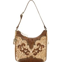 American West Annie's Secret Zip-Top Shoulder Bag Tan w/Brown