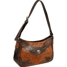 American West Renegade Collection Zip-Top Shoulder Bag Harvest Tan accented with distressed charcoal