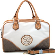 Anais Gvani Women's Fashion Multicolored Logo Satchel with Studded Accents-White/Tan/Taupe