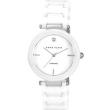 Anne Klein White White Round Ceramic Diamond Bracelet Watch