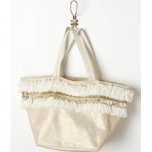 Anthropologie Skirted Shimmer Tote Bag By Jasper & Jeera Gold Large