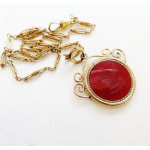 Antique Edwardian Victorian Pocket Watch Chain Necklace Gold Filled Carnelian Intaglio Chatelaine Fob Pendant 1900s Antique Jewelry