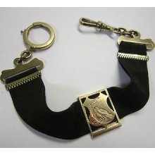 Antique Gold Tone / Brass Ribbon Pocket Watch Chain - Engraved Birds
