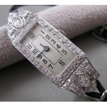 Antique Large 1.72ctw Euro Mine Cut Diamond Platinum Deco Mechanical Watch 2584