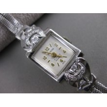 Antique Old Euro Mine Diamond 14k White Gold Herna Watch 17 Jewel Swiss 7