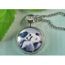 Antique Pocket Watch Dog Necklace Locket Pendant Chain Animal Wp191