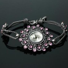 Antique Silver Diamond Women Girls' Alloy Quartz Adjustable Wrist Wat
