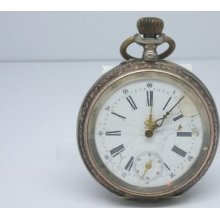 Antique Teutonia German Made Pocket Watch Nice Silver Case & Movement Bad Dial