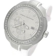 Armani Exchange Womens Silver Crystal White Silicone Watch Ax5015