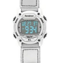 Armitron Ladies` El Lcd Watch With Leatherette Accented White Nylon Strap