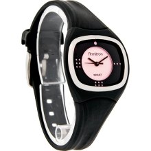Armitron Ladies Square Pink Dial Black Rubber Band Quartz Watch 25/6385