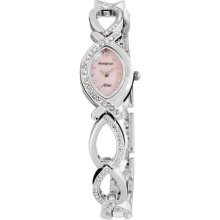 Armitron Ladies Watch Silvertone Pink Mop Dial W/crystal Accents 75/3477pmsv