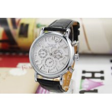 Arrival Mens White Crystal Selfwind Wrist Watch 6 Silver Hands Leather Date