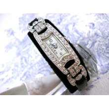 Art Deco Diamond Platinum Watch Cocktail 1940s 2.5cts