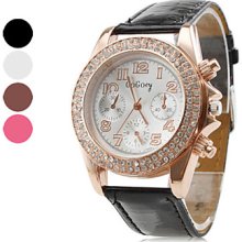 Assorted Colors Women's Casual Crystal Style PU Leather Analog Quartz Wrist Watch