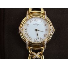 Auth Hermes Ruban 18k Yg/rg Diamond Set Watch