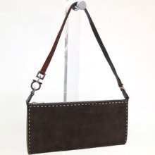 Auth Salvatore Ferragamo Shoulder Bag Suede Dark Brown (bf044190)