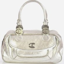 Authentic $850 Just Cavalli Silver Handbag Satchel Shoulder Bag
