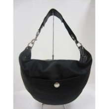 Authentic Black Coach Hobo Silky Nylon Shoulder Handbag White Top Stitch 40701gc