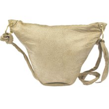 Authentic Borbonese Beige Nylon Shoulder Bag Tote Bag Vintage Gold Classic