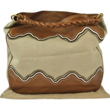 Authentic Bottega Veneta Brown Leather Canvas Hobo Hand Bag Italy Nb00752