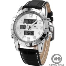 Authentic Cavennoni White Lcd Stopwatch Alpinist Leather Men Sport Wrist Watch