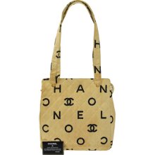 Authentic Chanel Logos Beige Canvas Quilted Shoulder Tote Bag Vintage France