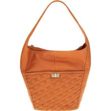 B. Makowsky Glove Leather Hobo Bag with Woven Detail - Caramel - One Size