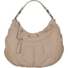 B. Makowsky Leather Zip Top Slouchy Hobo w/Zipper Pocket - Taupe - One Size