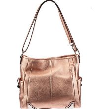 B. Makowsky Zip Top Convertible Hobo w/ Corner Hardware Accent - Rose/Gold - One Size