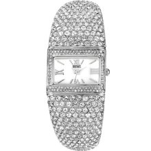 Badgley Mischka Square Crystal Bangle Watch Silver