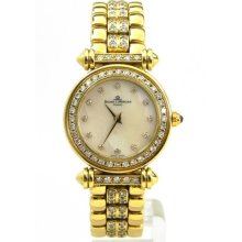 Baume & Mercier 18k Yellow Gold Mother Of Pearl Dial Diamonds Bezel Watch