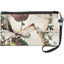 Beautiful Vintage Floral Postcards Collage Design Wristlet Clutch