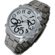 Big Number White Face Silver Metal Link Band Bracelet Jumbo Watch