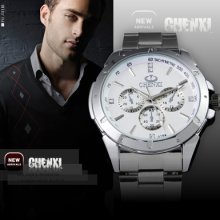 Big Stainless Steel Big Case Mens Quartz White Decoration Dial Luxury Chenxi