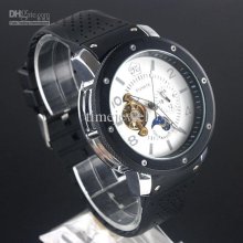 Black Pu Band Silver-tone Face Jour Nuit Automatic Mechanical Men's