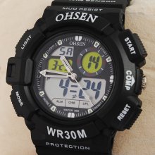 Black Silicon Fashion Multi-function Boys Mens Sport Watches Back Light Chrono
