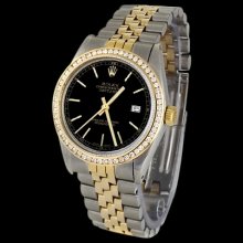 Black stick dial rolex date just watch diamond bezel - Black - Metal