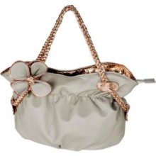 Blancho Bedding WS358-GRAY Refined Princess Grey Flower Double Handle Leatherette Satchel Bag Handbag Purse Styling